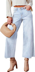 Allimy Women's High Waisted Straight Ankle Wide Leg Jeans