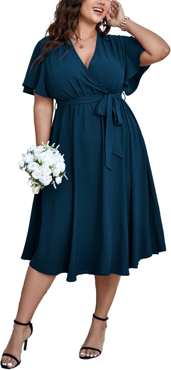 Plus Size Wedding Guest Cocktail Midi Dress for Summer Events