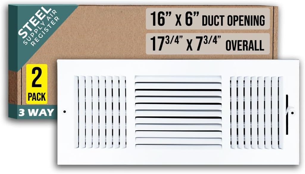 3 Way Steel Air Supply Diffuser for 16x6 Duct Opening