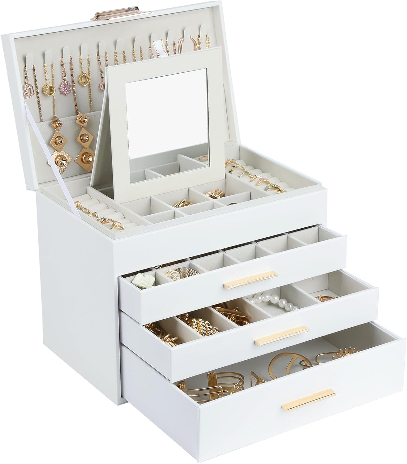 Chic 5 Layer Jewelry Box for Women with Necklace Hanger and Drawers