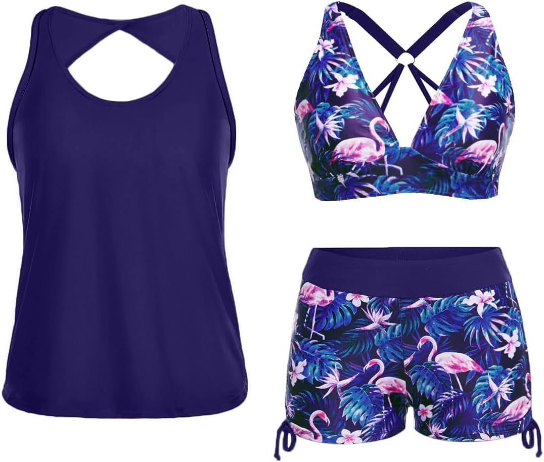 Yonique 3 Piece Tankini Swimsuits for Women with Boy Shorts