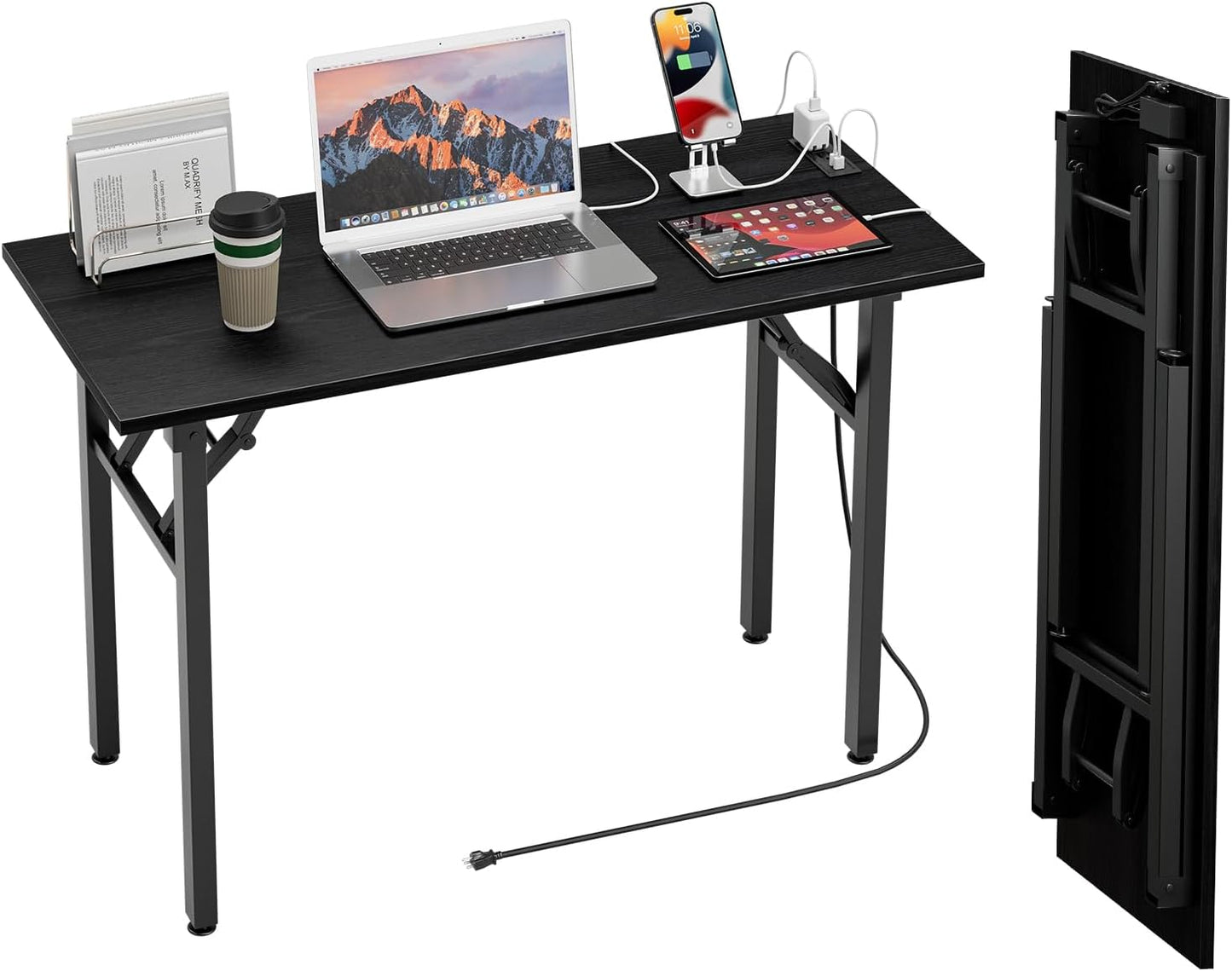 TEMI Small Computer Desk Folding Table with USB Charging Ports