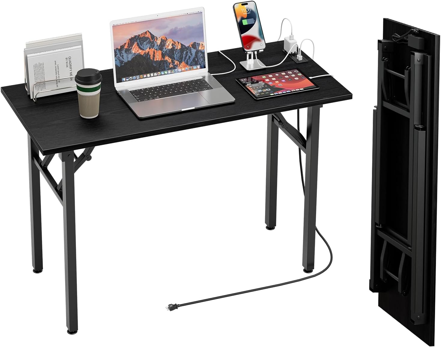 TEMI Small Computer Desk Folding Table with USB Charging Ports