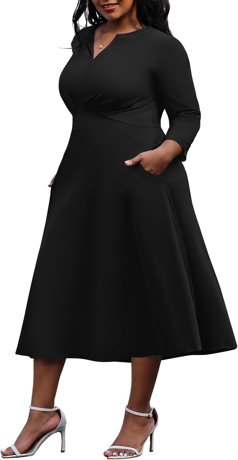 Nmoder Women's Plus Size Stretchy Flared Wrap Dress for Events