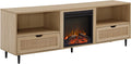 Payton Coastal Rattan-Drawer Fireplace TV Stand for TVs up to 75 in