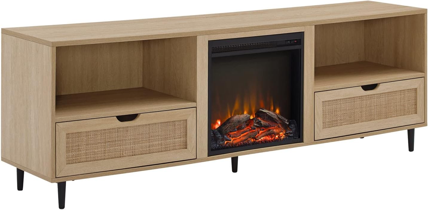 Coastal Oak Fireplace TV Stand | Fits TVs up to 75