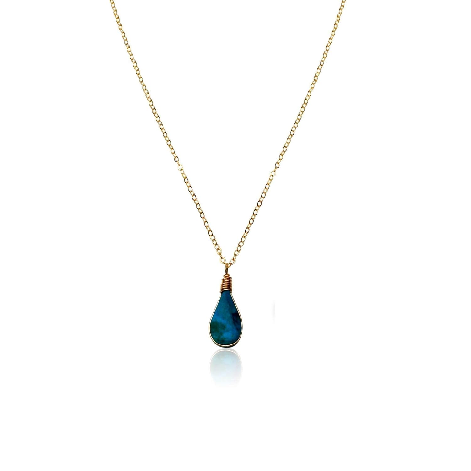 Chrysocolla Necklace Gold Fill Teardrop Pendant for Women
