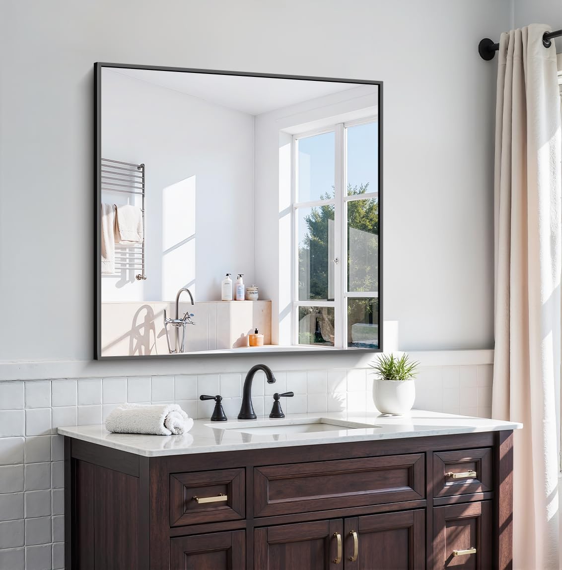 KOCUUY 36x36 Inch Black Bathroom Mirror for Modern Decor