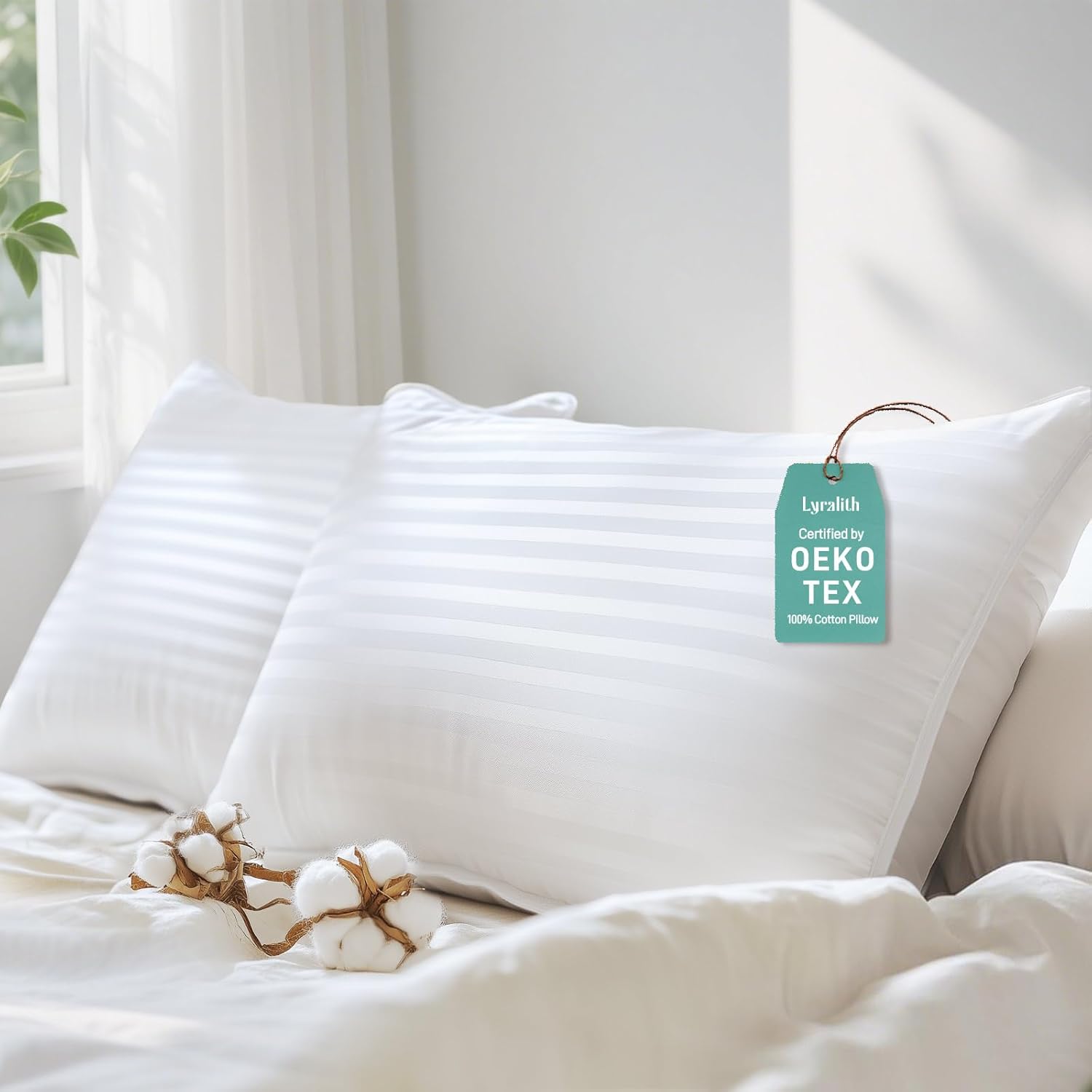 Hypoallergenic Cotton Cover Soft Down Alternative Pillows Set