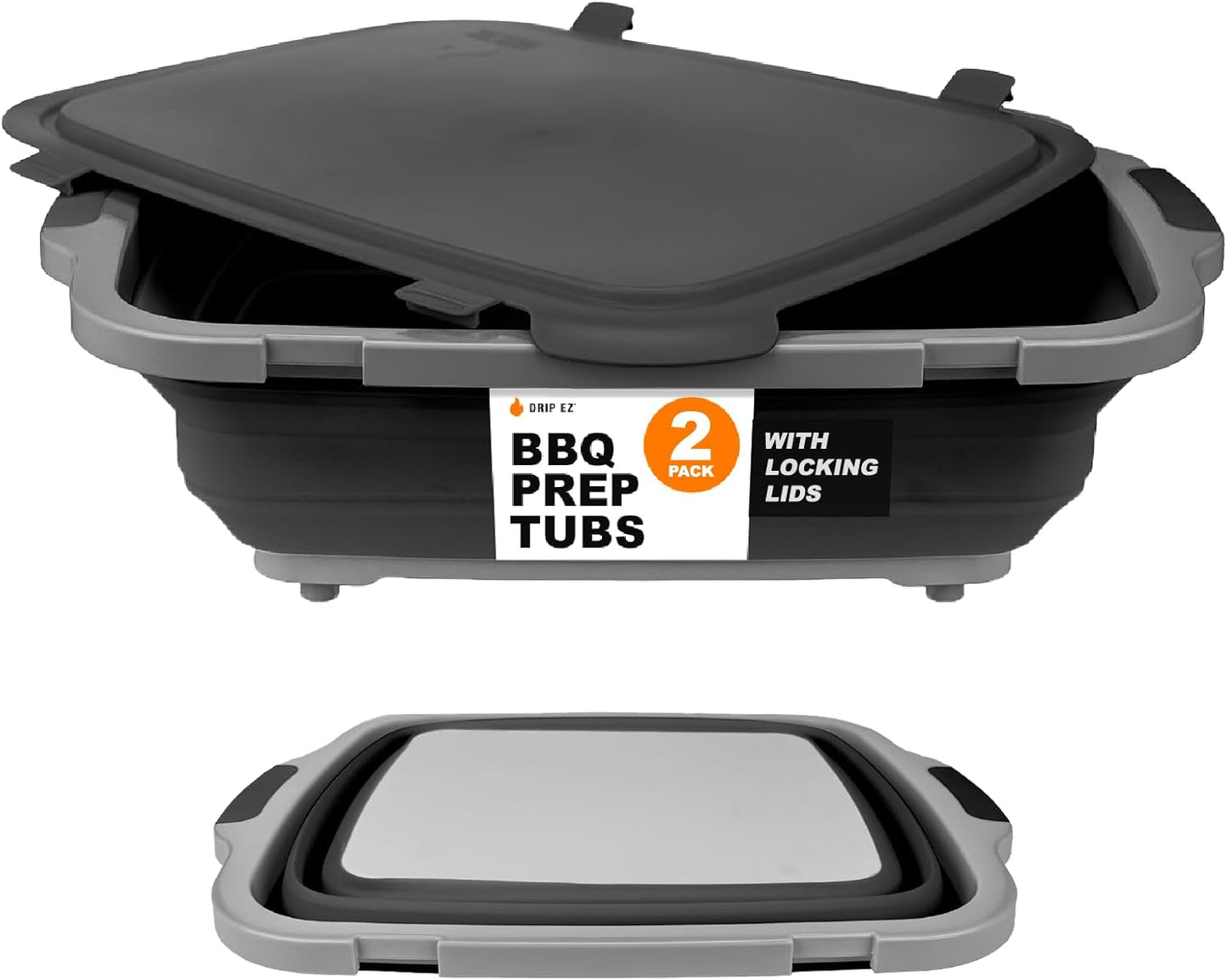 Drip EZ Collapsible BBQ Prep Tubs Set for Meal Prep and Storage