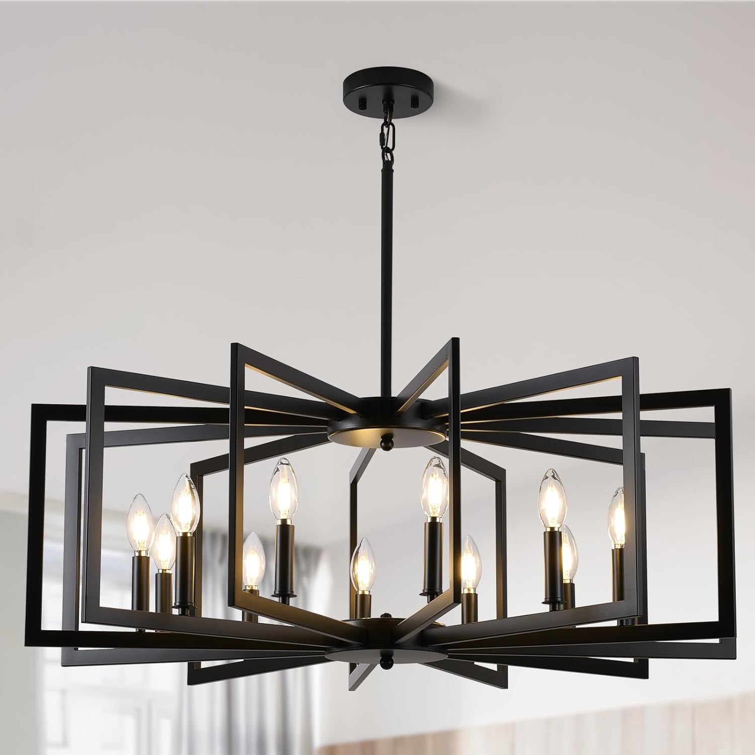 Black Chandelier for Dining Room - 12-Light Modern Fixture