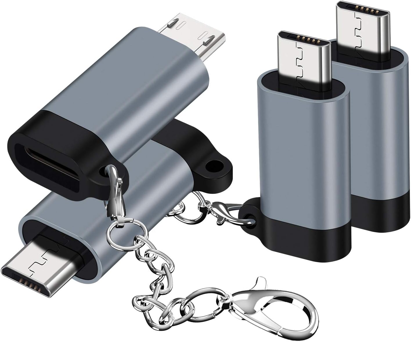 QianLink 4-Pack USB C to Micro USB Keychain Adapters - Fast Sync & Charge