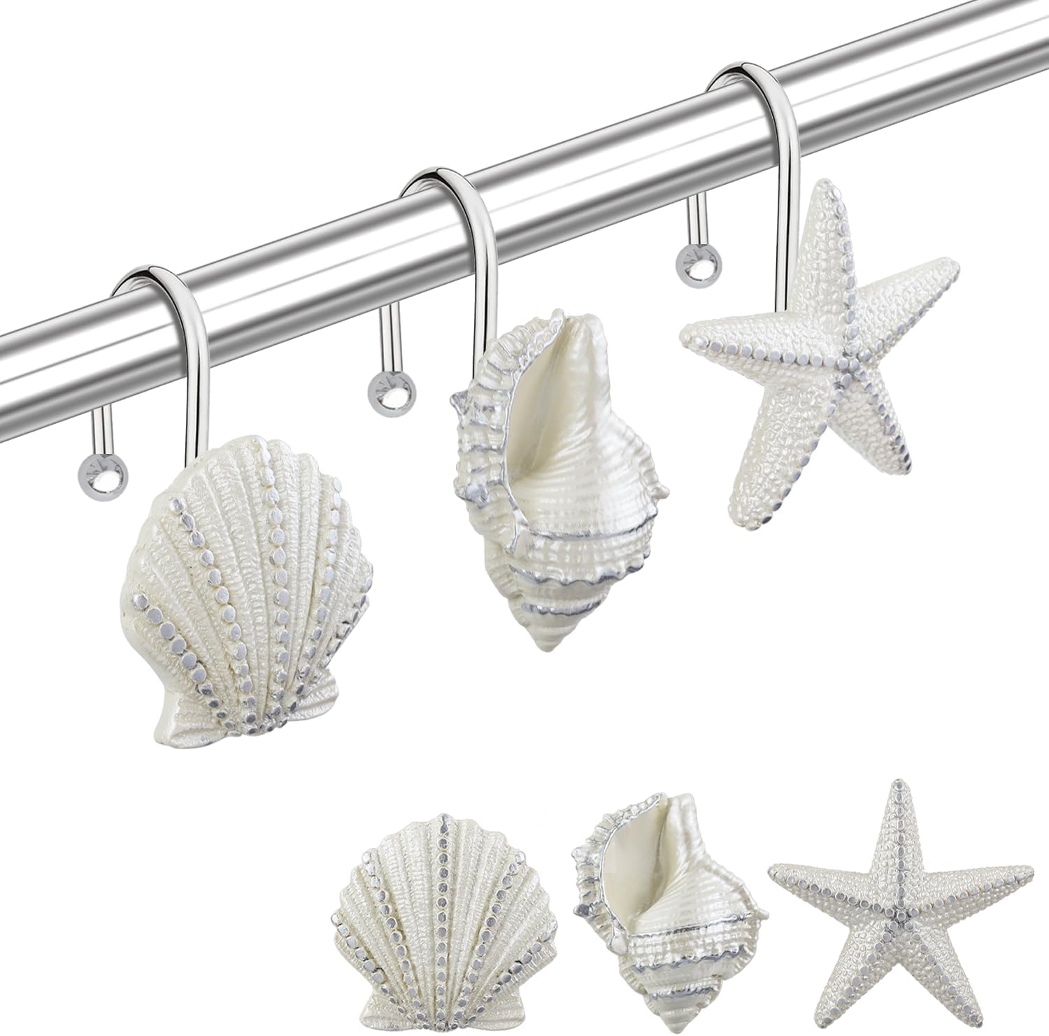 Pearl Shine Seashell Shower Hooks Set