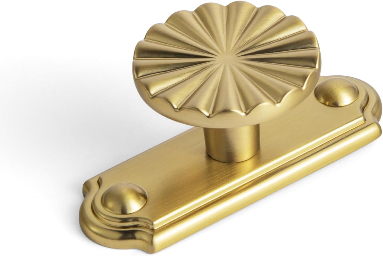 Brushed Gold Cabinet Knob with Timeless Drawer Backplate - 6 Pack