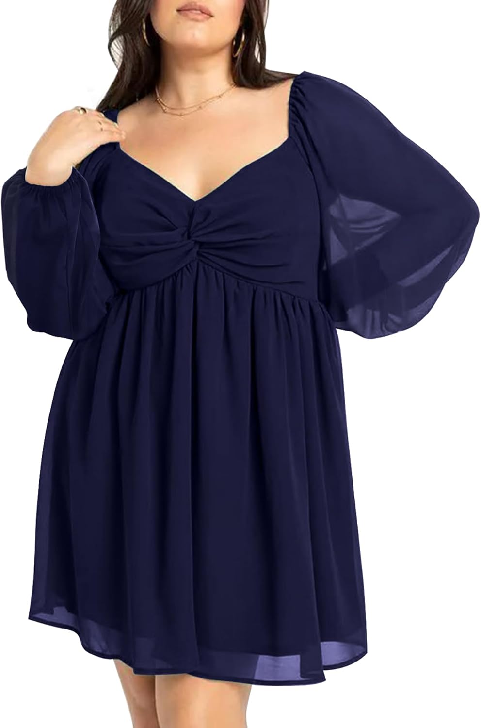 SCOMCHIC Women's Plus Size Puff Long Sleeve Sweetheart Dress