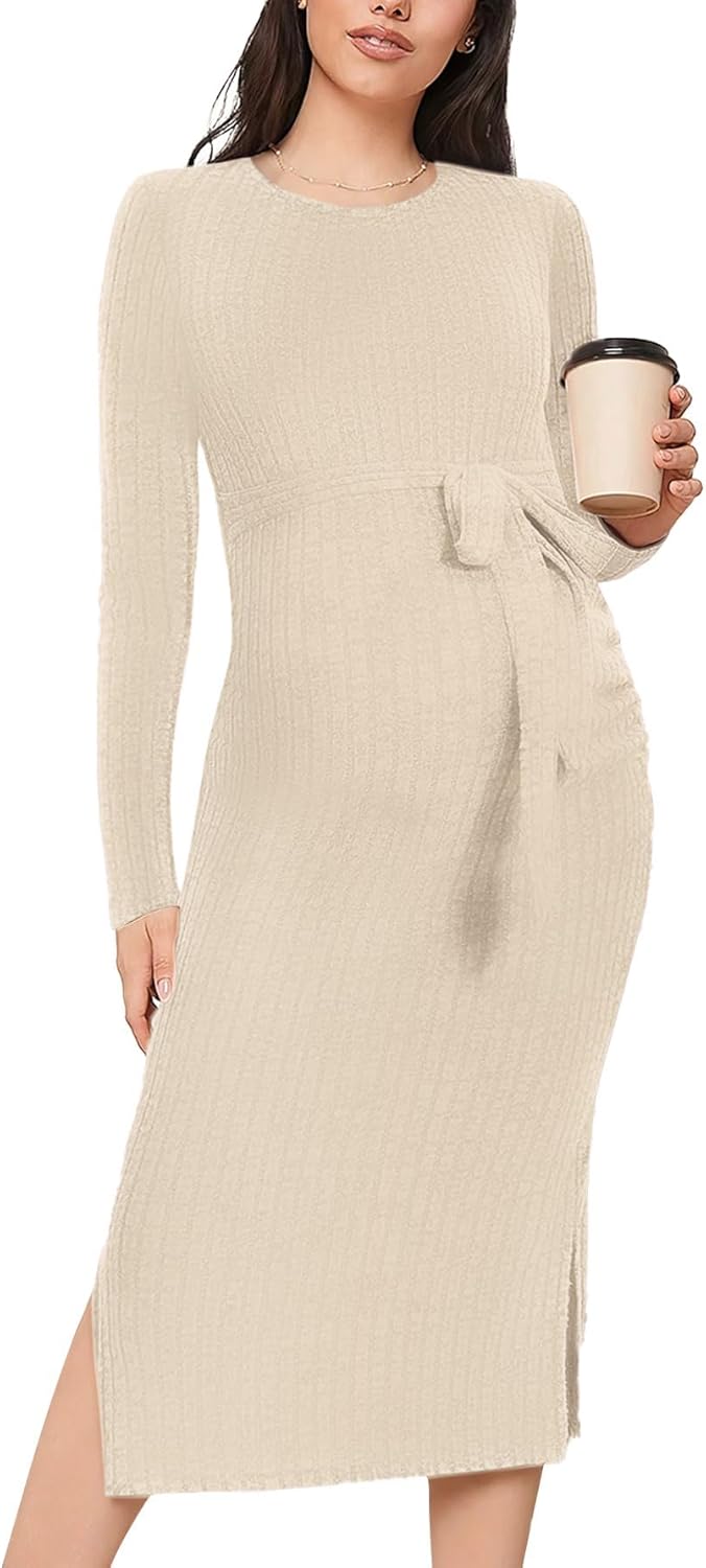 Crewneck Maternity Sweater Dress for Stylish Pregnancy Wear