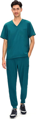 COZYFIT Scrubs for Men - 11-Pocket V-Neck Top and Jogger Set