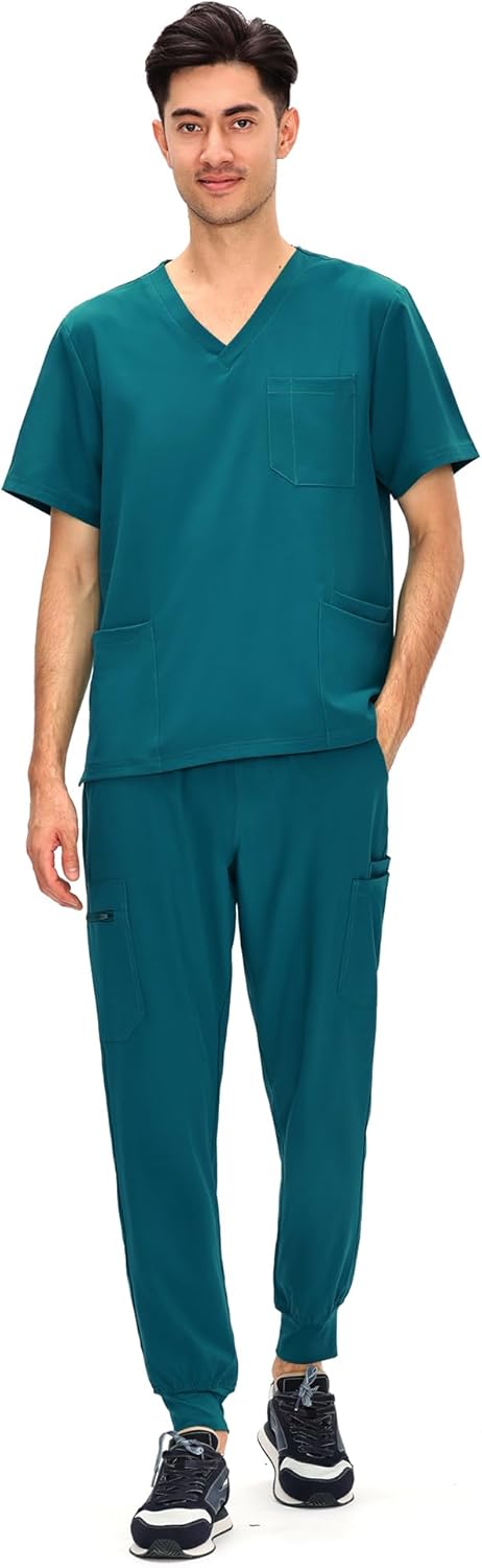 COZYFIT Scrubs for Men - 11 Pockets V-Neck Top & Jogger Pants
