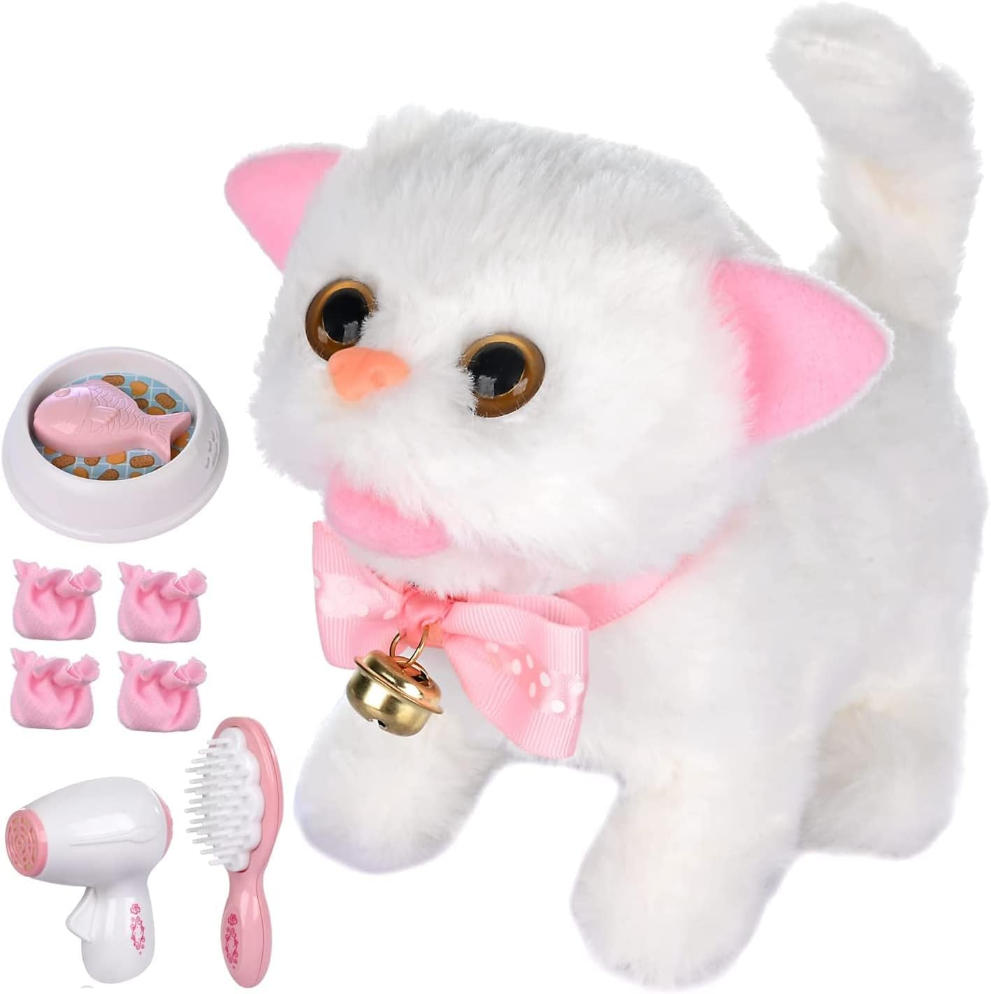 WorWoder Interactive Meowing Cat Toy for Kids (White)