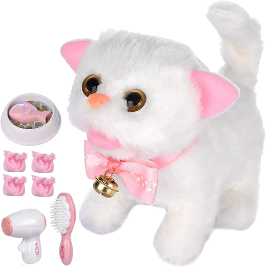 WorWoder Interactive Meowing Cat Toy for Kids (White)