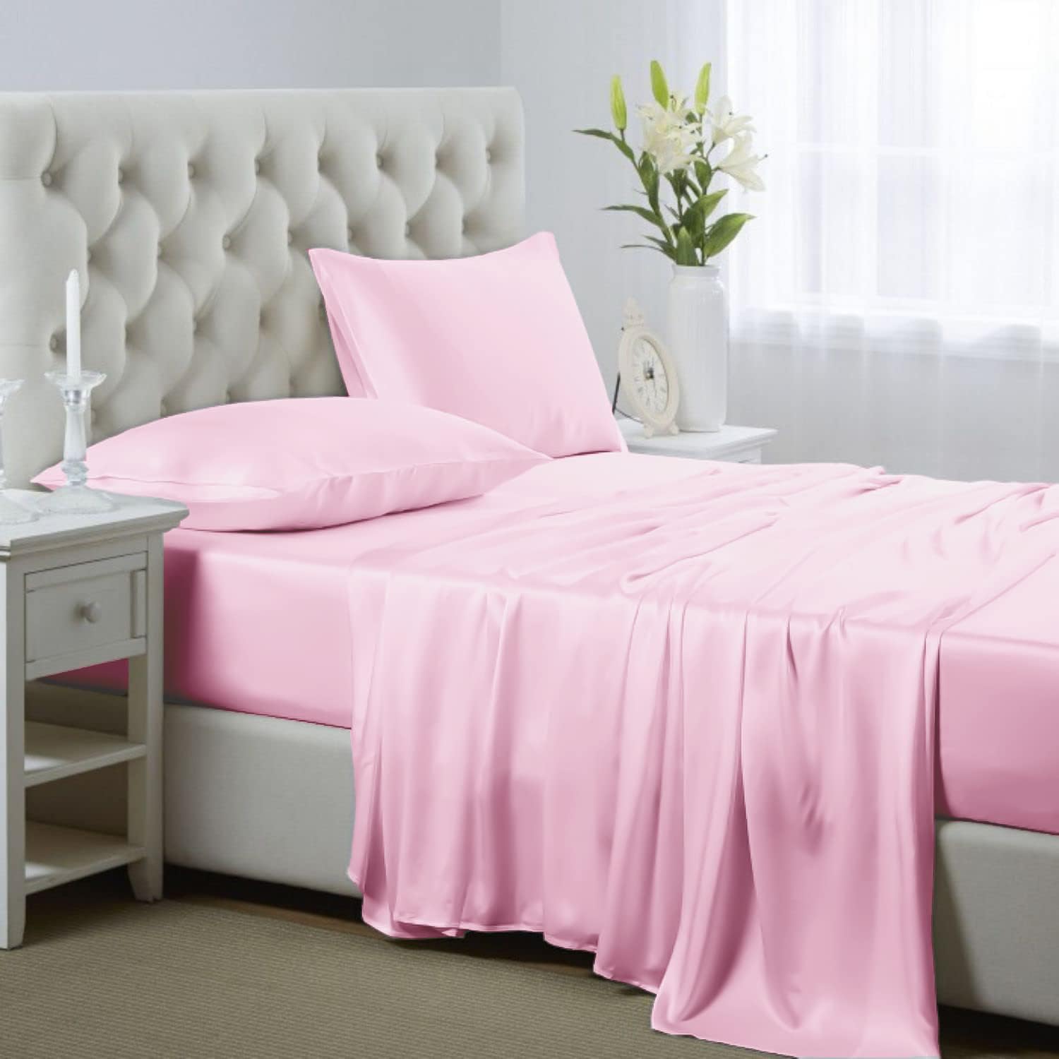 Luxurious Queen Size Satin Bed Sheet Set with Deep Pockets