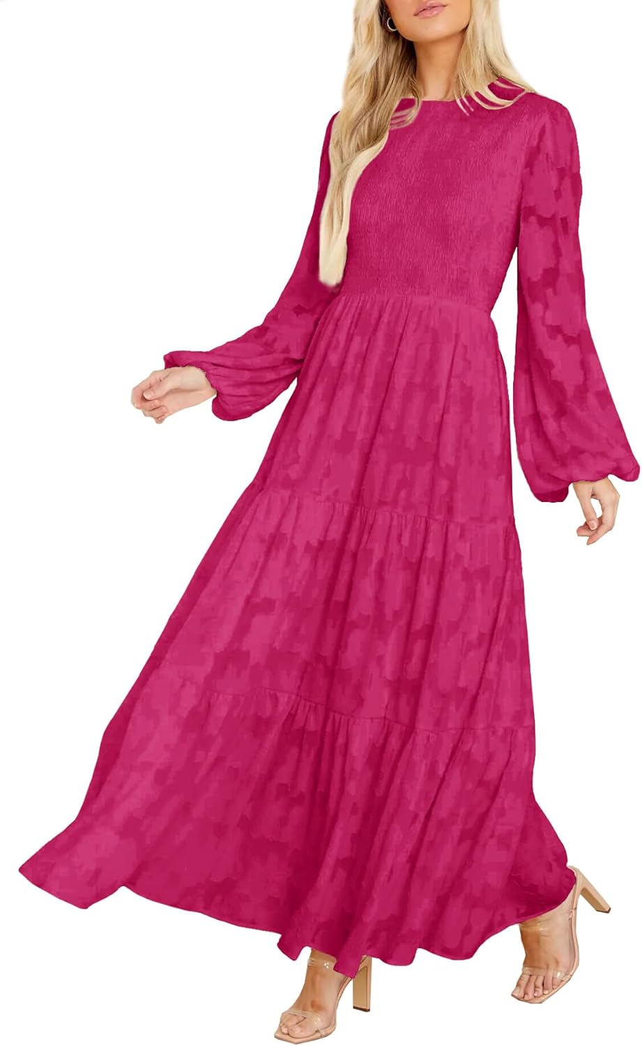 Elegant Floral Long Sleeve Maxi Dress with Pockets for Women