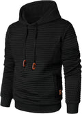 Mens Plaid Jacquard Pullover Hoodie - Soft Patchwork Drawstring Top
