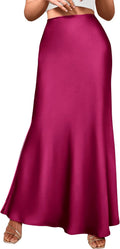 BTFBM Womens Fall Mermaid Maxi Skirt - Elegant Satin High Waist