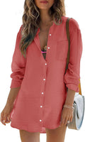 Womens Beach Cover Up Button Down Shirt - Lightweight Cotton Gauze fit