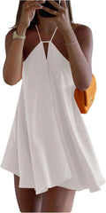 Women's Halter Neck Backless Mini Dress - Flowy Beach Halter