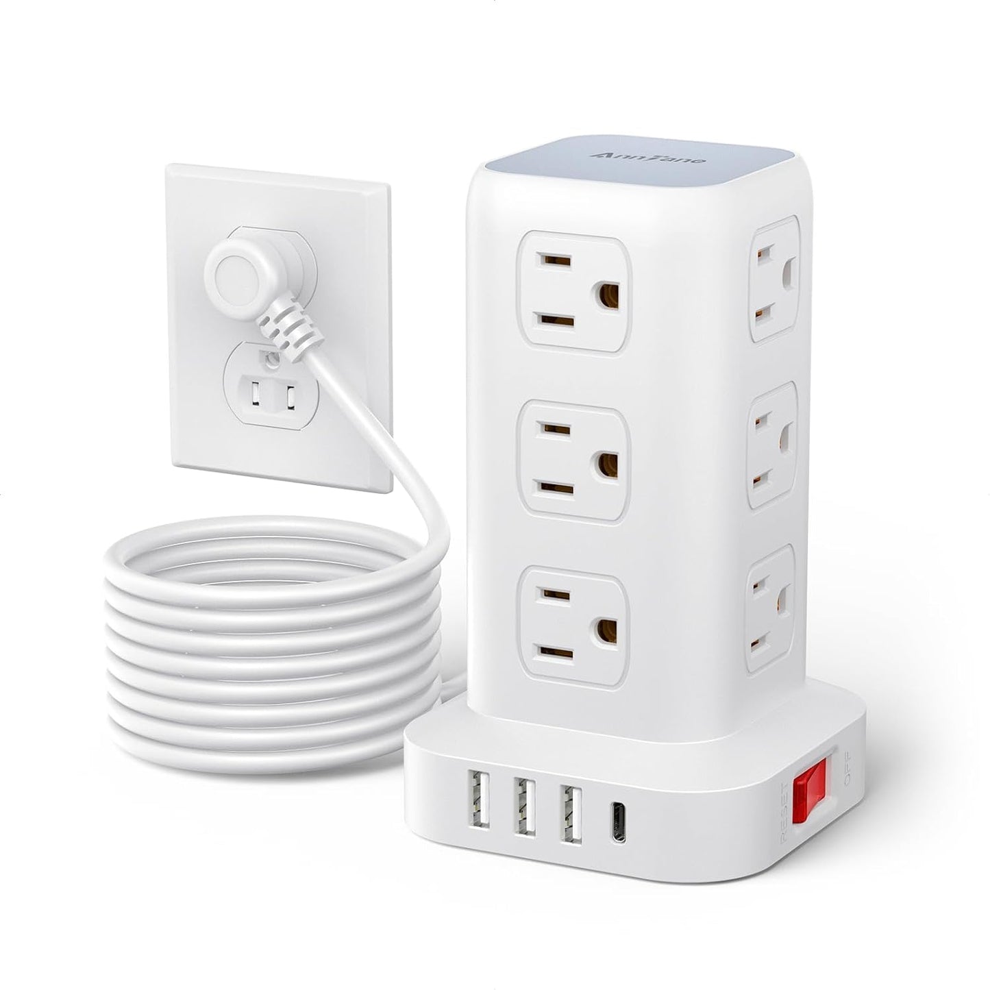 AnnTane Power Strip Tower: 12 Outlets, 4 USB Ports