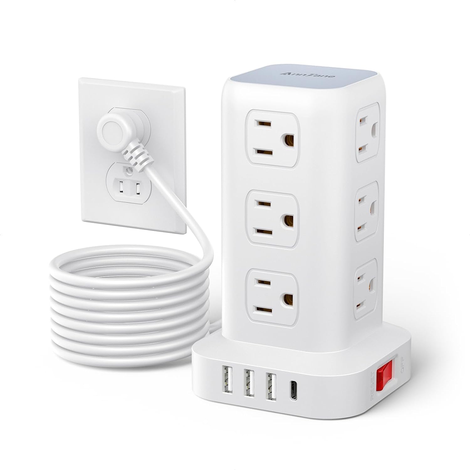 AnnTane Power Strip Tower: 12 Outlets, 4 USB Ports