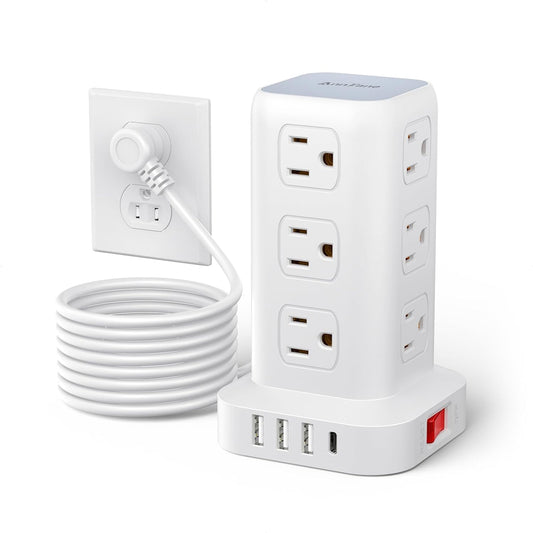AnnTane Power Strip Tower: 12 Outlets, 4 USB Ports