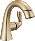 Delta Arvo 1 Hole Brushed Gold Bathroom Faucet with Sprayer
