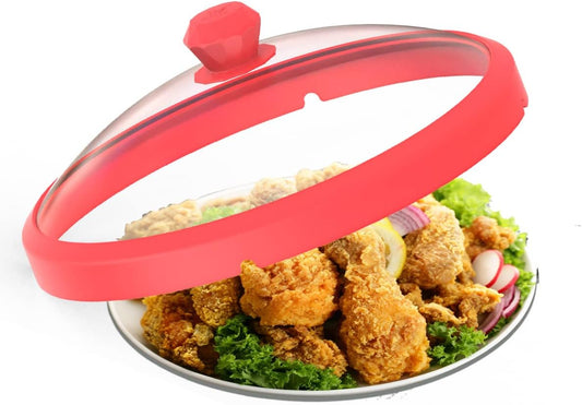 10.5 Red Microwave Splatter Guard with Silicone Handles