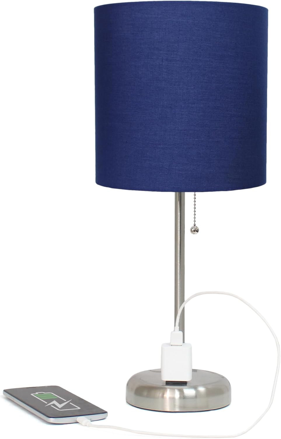 Brushed Steel Stick Table Desk Lamp Set with Charging Outlet