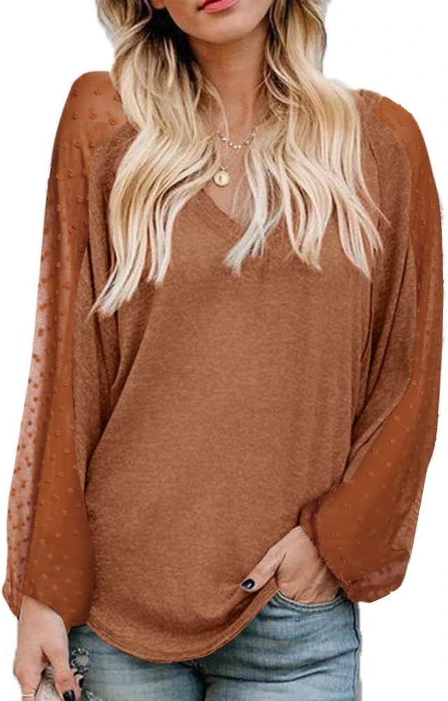 Beyove Boho Tops for Women Long Sleeve V Neck Casual Blouses
