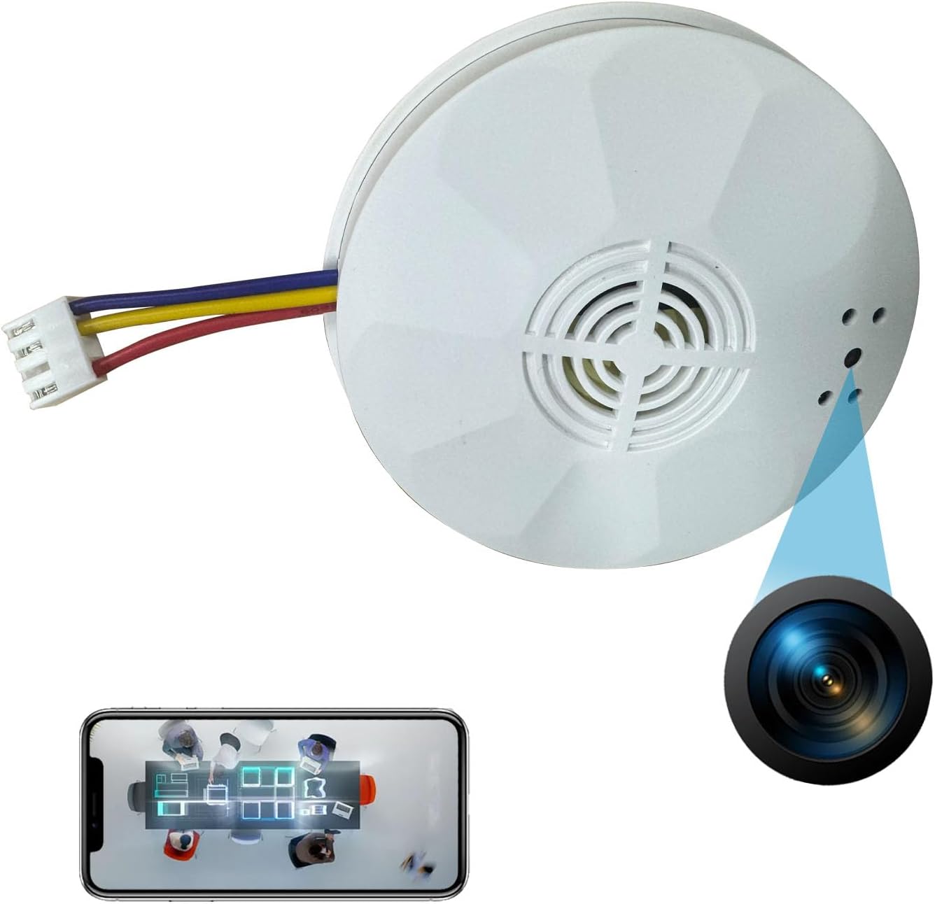Clear Night Vision Smoke Detector Camera | 4K HD WiFi | Rechargable Battery
