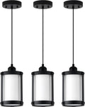 Black Pendant Lights Kitchen Island 3 Pack - Modern Milk Glass Set