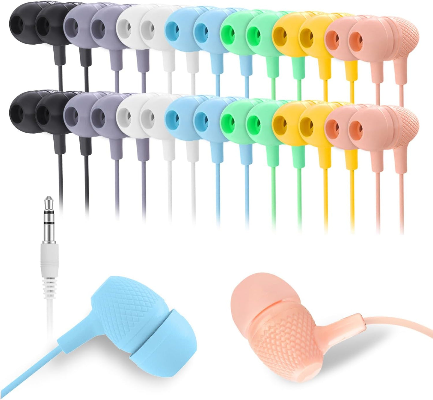 Kids Earbuds Bulk 100 Pack Macaron Colors for Schools and Gifts