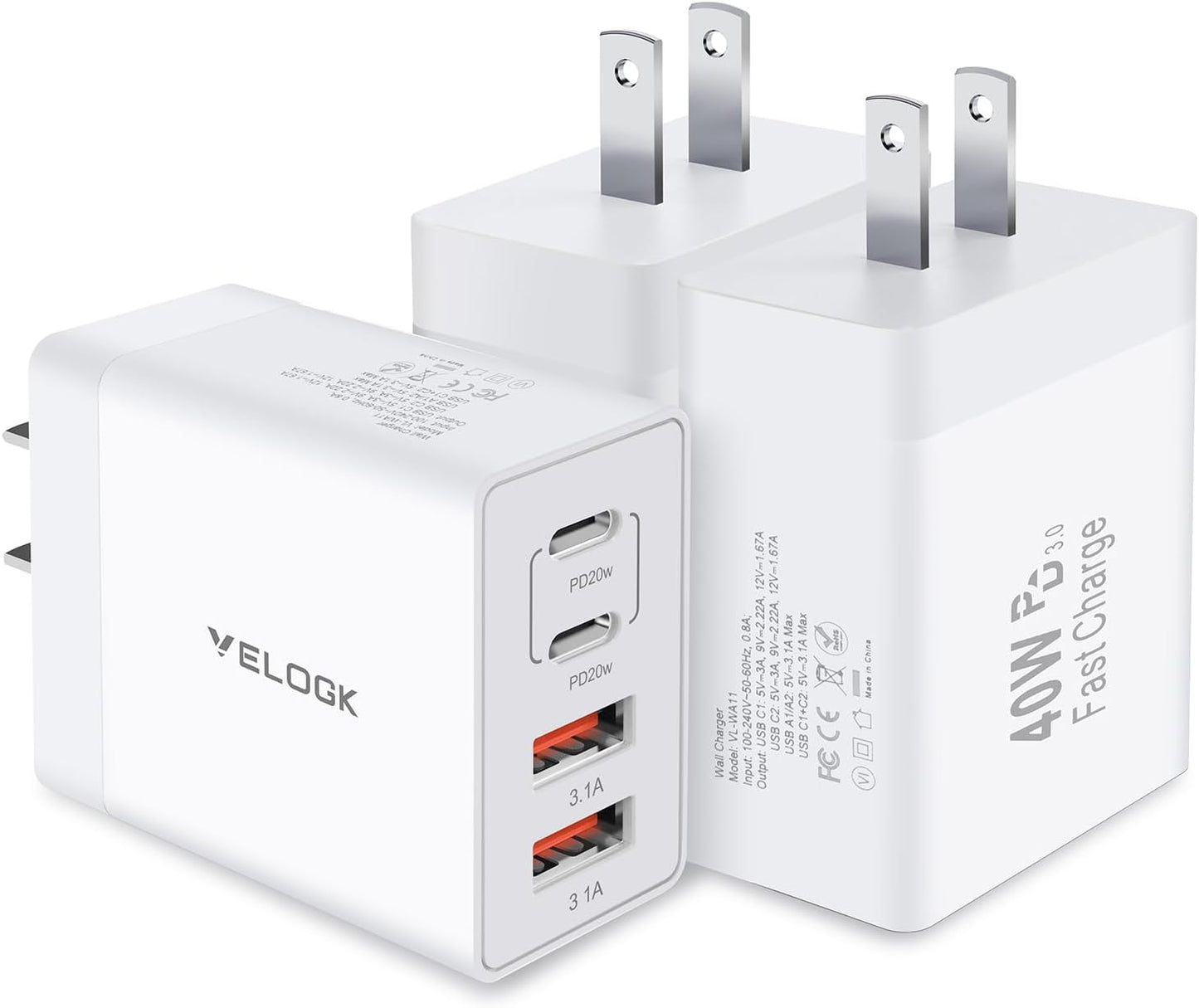 Fast Charge 4-Port USB C Wall Charger Set by VELOGK