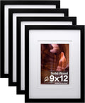 9x12 Picture Frames Set of 4 - Solid Wood Plexiglass Frames