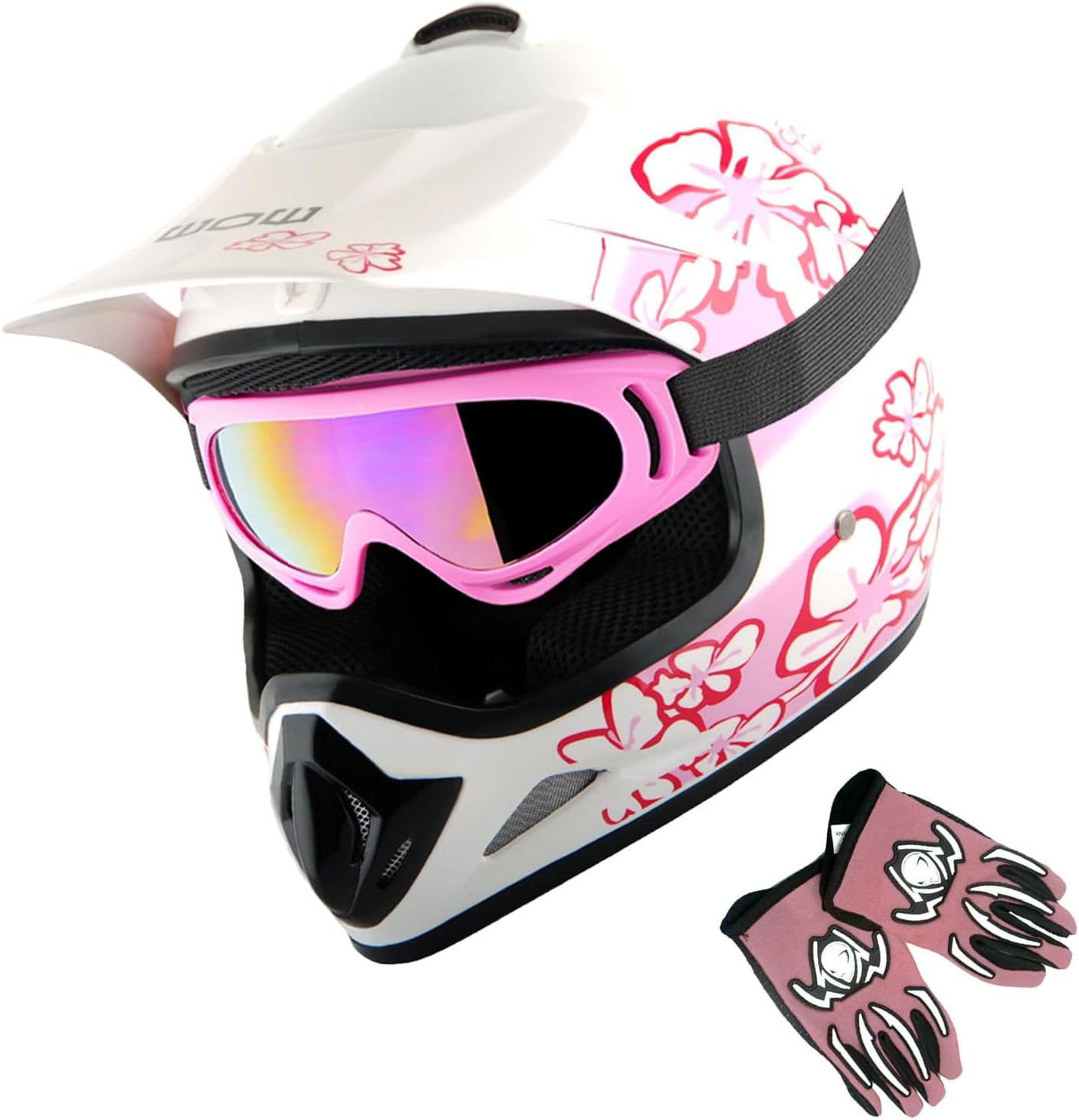 WOW Youth Kids Motocross Helmet and Goggles Bundle for Safety