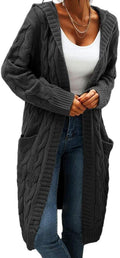 Women Hooded Open Front Cardigan Cable Knit Sweaters - Cozy Layering