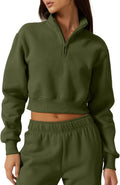 Womens Half Zip Crop Sweatshirt High Neck - Cozy Fleece Crop