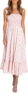 Summer Floral Tie Strap Maxi Dress - Lightweight Boho Midi