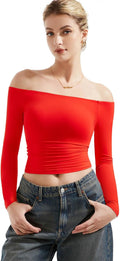 Women Off Shoulder Double Lined Long Sleeve Shirt - Slim Fit Comfort