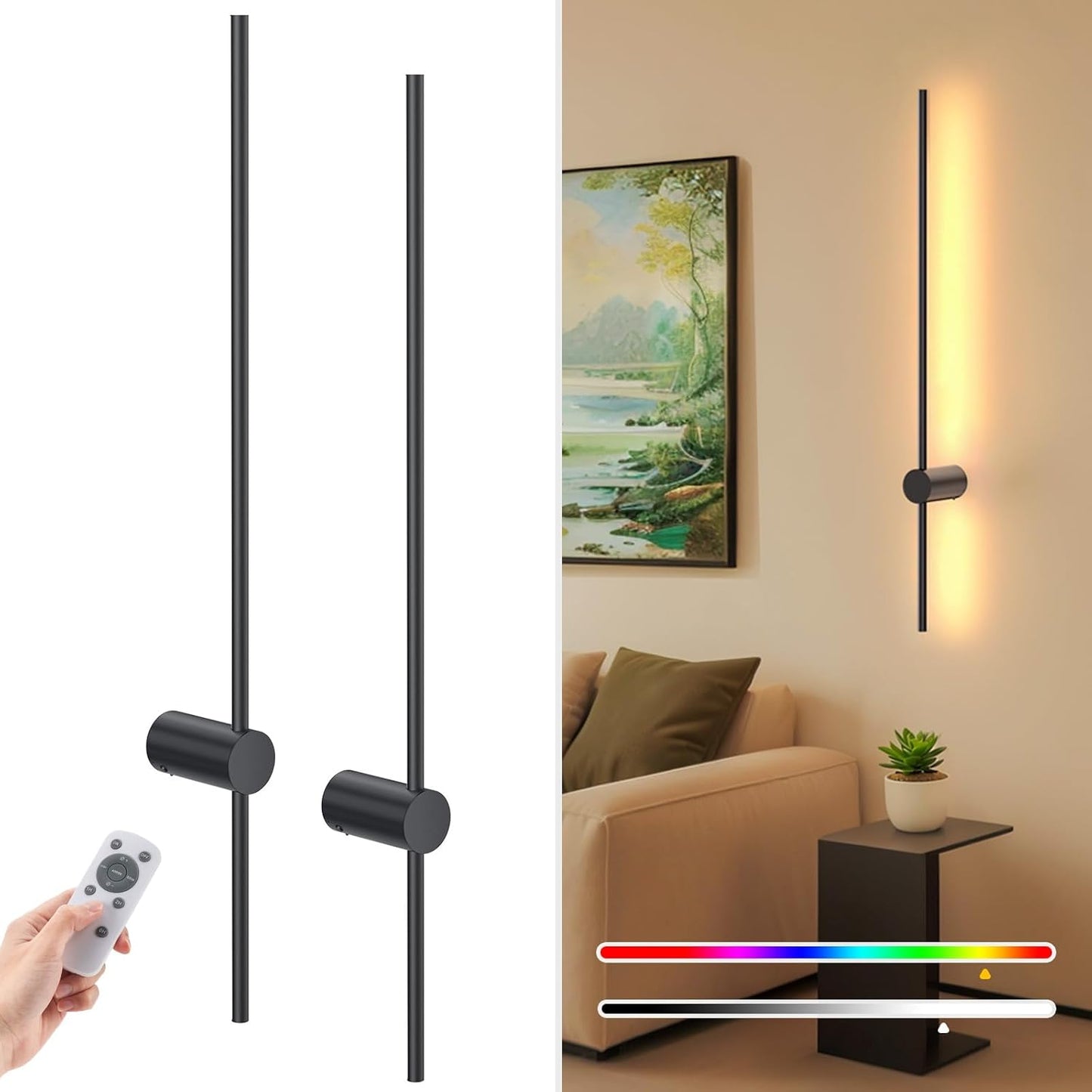 NIORSUN 35.4 Inch Battery Operated Wall Sconce Set of 2