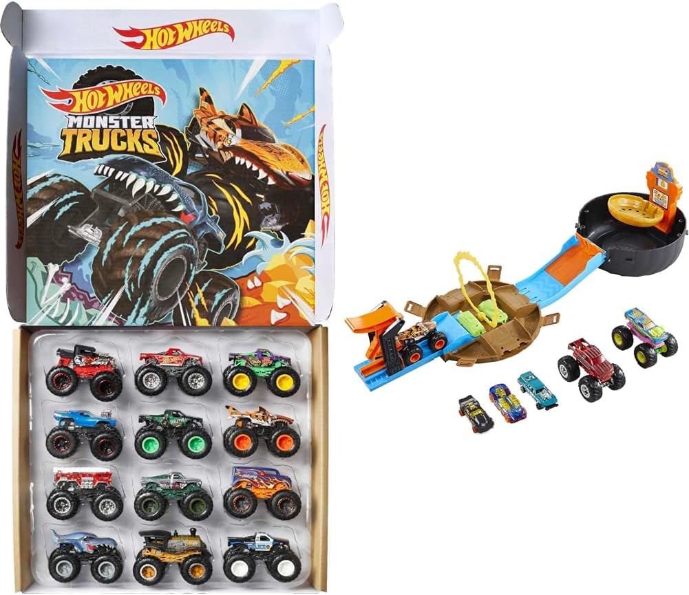 Hot Wheels Monster Trucks Set of 12 with Stunt Tire Playset