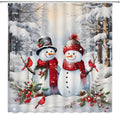 Christmas Snowman Shower Curtain 80 x 70 in - Festive Winter Scene